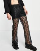 Asos Design Skinny Flare Pants In Black Lace
