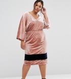 Asos Curve Premium Velvet Contrast Midi Dress With Kimono Sleeve - Pink