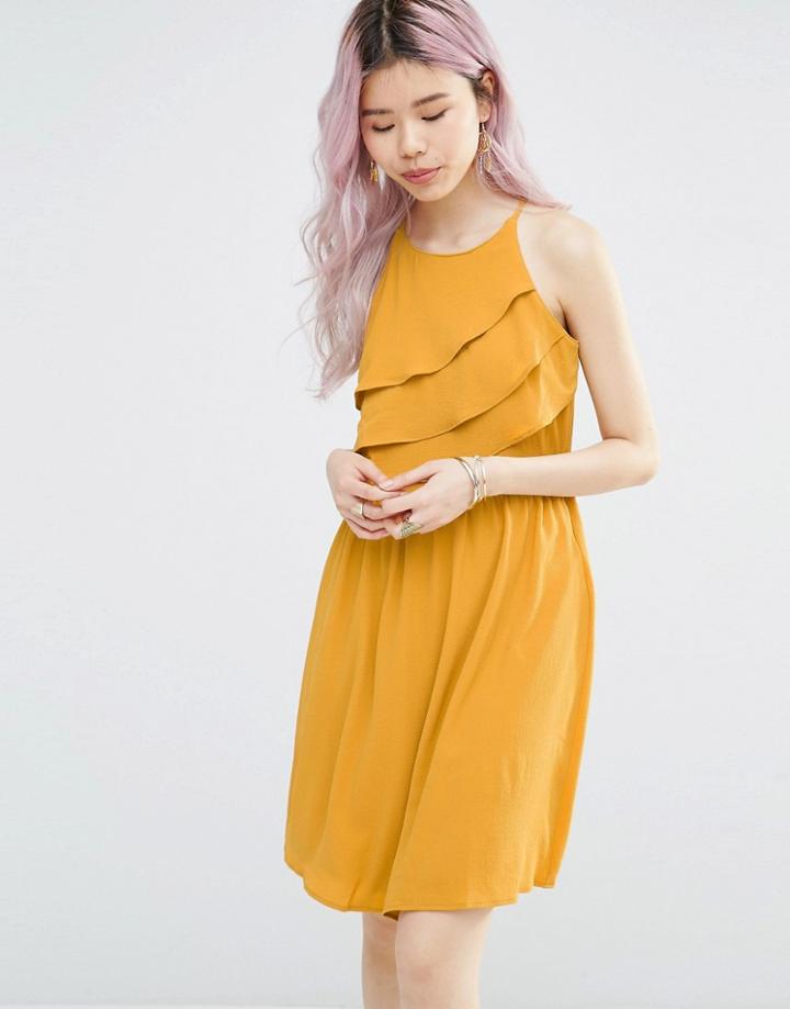 Only Sleeveless Halterneck Dress With Drape Detail - Harvest Gold