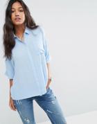 Asos Boxy Blouse In Crinkle - Blue