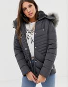 New Look Fitted Puffer Jacket In Gray