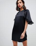 River Island Swing Dress With Frill Sleeve In Black