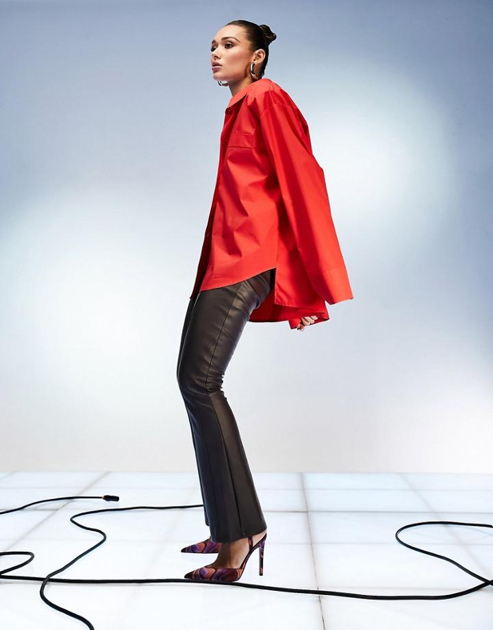 Asos Design Oversized Shirt With Shoulder Pads In Bright Red