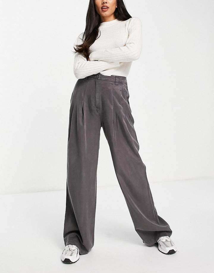 Asos Design Soft Wide Leg Pants In Gray-black