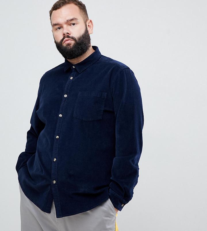 Asos Design Plus Slim Fit Stretch Cord Shirt In Navy - Navy