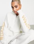 Asos Weekend Collective Zip Collar Sweater With Logo In Cream-white