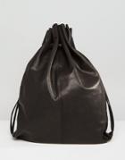 Asos Leather Drawstring Backpack - Black