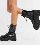 Asos Design Wide Fit Acoustic Chunky Lace Up Boots In Black Patent