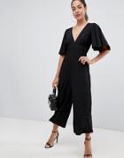 Asos Design Tea Jumpsuit With Empire Seam And Flutter Sleeve - Black