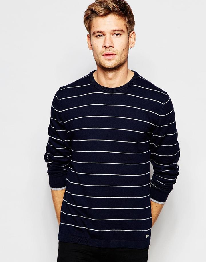 Esprit Stripe Crew Neck Sweater In Cotton Cashmere - Navy