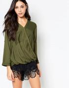 Madam Rage Blouse With Wrap Front - Green