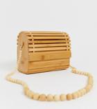 New Look Slatted Wooden Bag In Stone - Stone