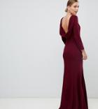 Yaura Cowl Back Maxi Dress With Fishtail In Maroon - Red