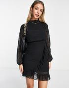 Trendyol Wrap Waist Mini Dress In Polka Dot Mesh-black