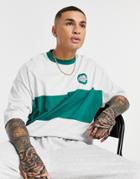 Asos Design Set Oversized T-shirt In Horizontal Color Block In Gray Heather With Chest Print-grey