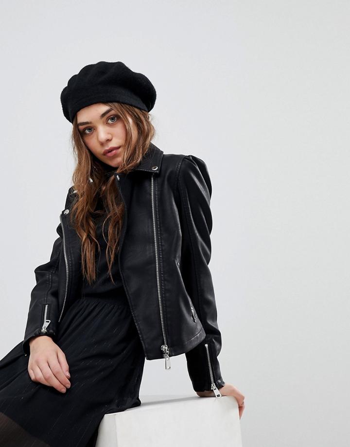 New Look Puff Sleeve Pu Jacket - Black