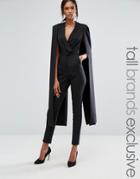 Lavish Alice Tall Wrap Front Jumpsuit With Cape Back Detail - Black