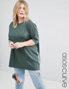 Asos Curve T-shirt With Side Split And Longline Oversized Fit In Textu