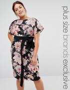 Closet Plus Floral Printed Wrap Dress With Contrast Tie Detail - Multi
