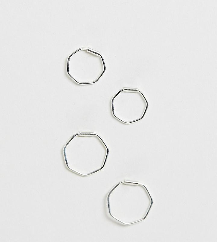 Kingsley Ryan Sterling Silver Hexagon Hoop Earrings 2 Pack
