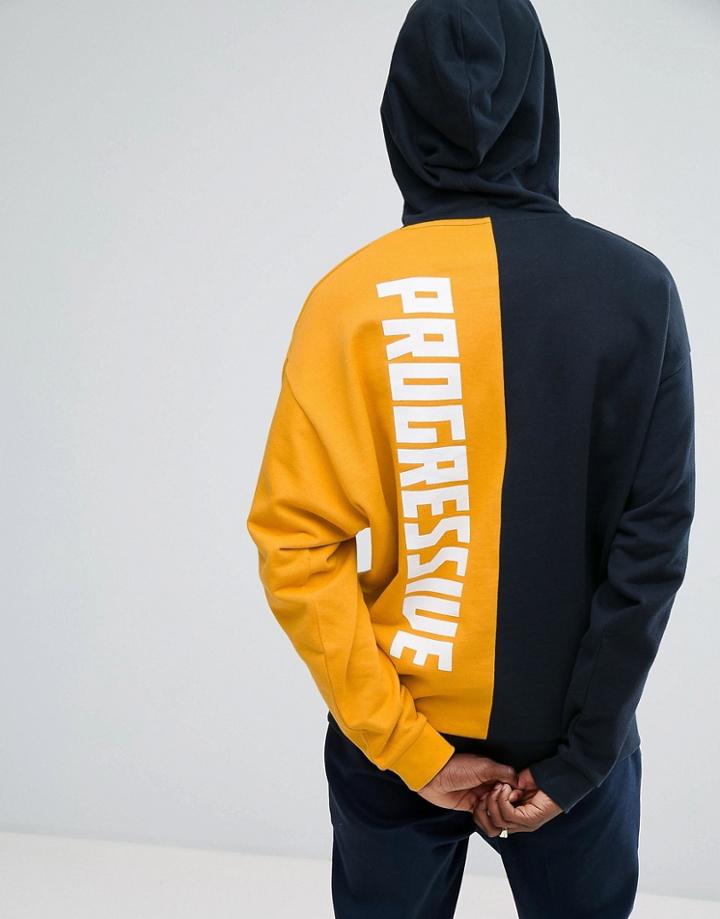 Asos Oversized Hoodie With Cut & Sew & Back Print - Yellow