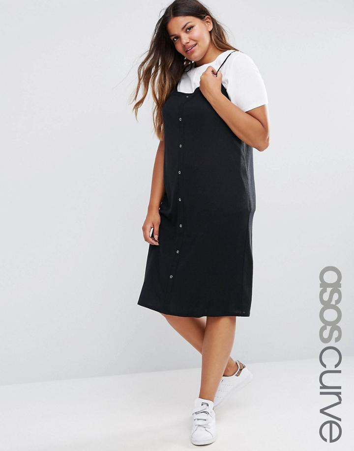 Asos Curve Cami Midi Dress With Button Front - Black