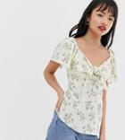River Island Petite Knot Front Blouse In Floral Print - Cream