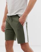 Asos Design Jersey Skinny Shorts With Side Stripe In Khaki - Green
