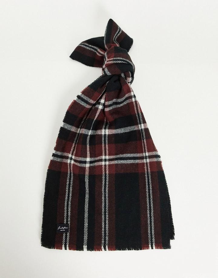 Jack & Jones Check Scarf In Burgundy-red