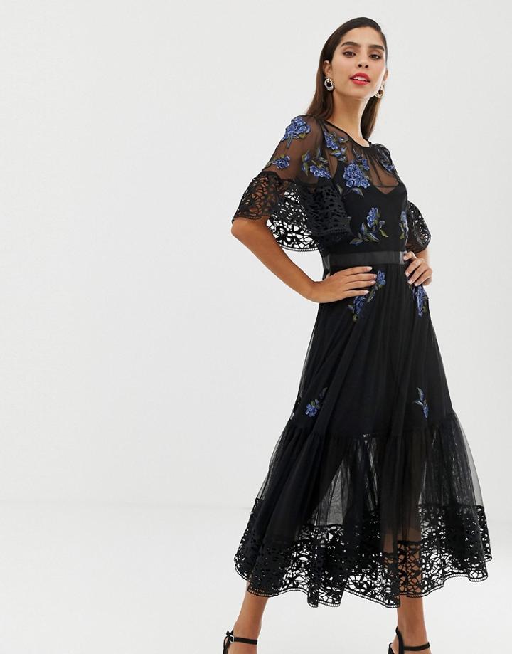 French Connection Ambre Floral Embroidered Mesh Dress
