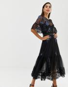 French Connection Ambre Floral Embroidered Mesh Dress