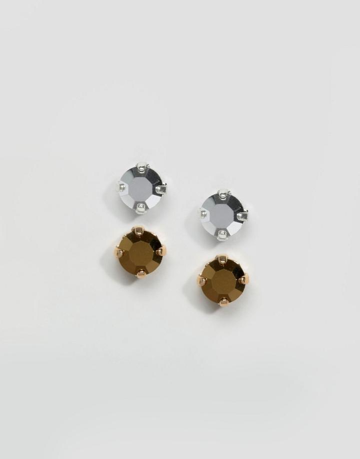 Krystal Swarovski Crystal 2 Pair Stud Earrings - Silver