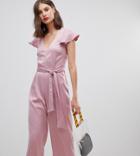Warehouse Frill Sleeve Twist Back Jumpsuit In Pink - Pink