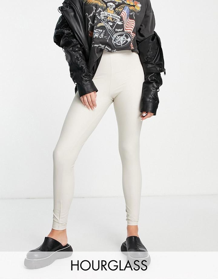 Asos Design Hourglass Leather Look Leggings In Stone-neutral