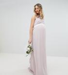 Tfnc Maternity Wedding Sateen Bow Back Maxi Dress-brown