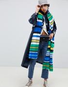 Asos Design Oversized Brushed Scarf In Yellow And Blue Check - Multi