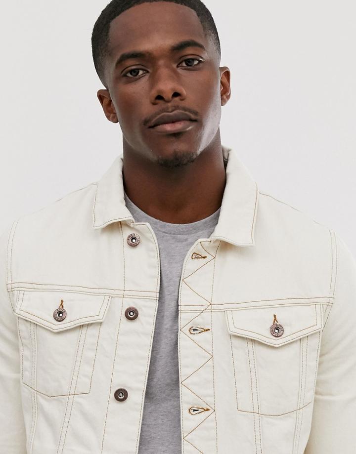River Island Denim Jacket In Ecru-cream