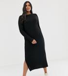 Asos Design Curve Fine Knit Midi Dress In Rib In Recycled Blend-black