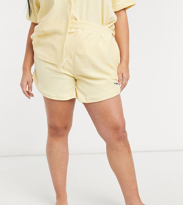 Loose Threads Plus Relaxed Lounge Shorts In Terrycloth Set-yellow