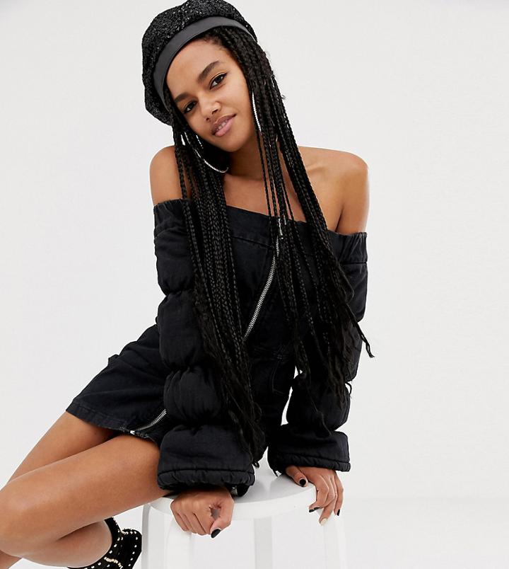 Asos Design X Laquan Smith Padded Off Shoulder Dress In Denim-black