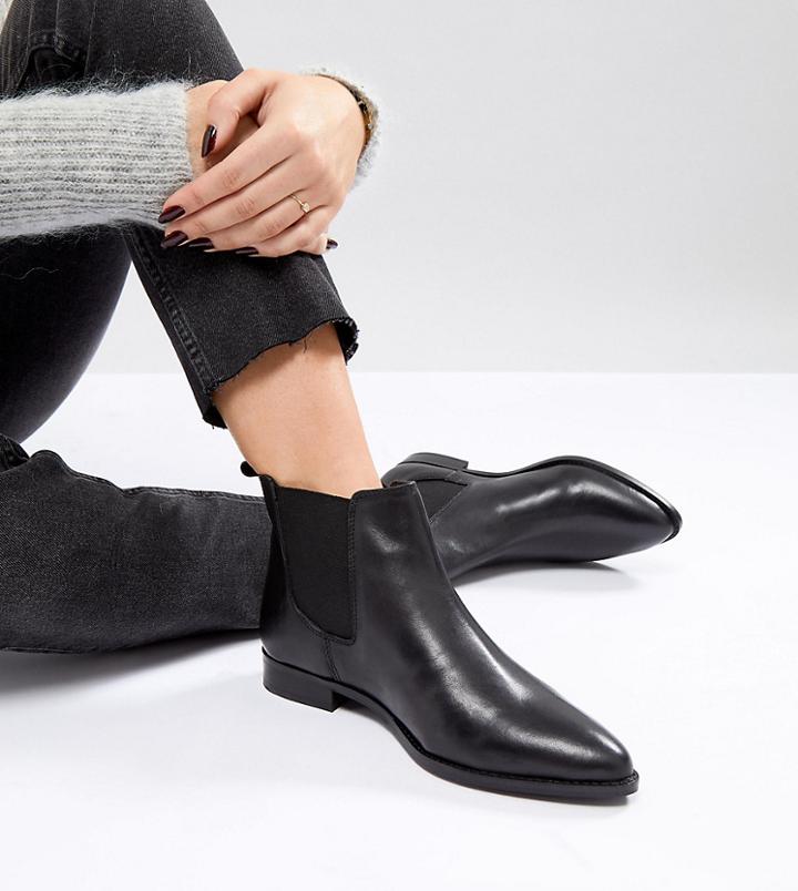 Asos Automatic Wide Fit Leather Chelsea Boots-black