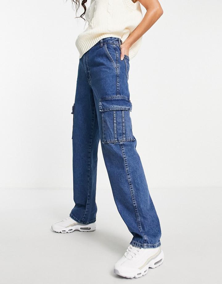 Stradivarius Str Cargo Jeans In Blue