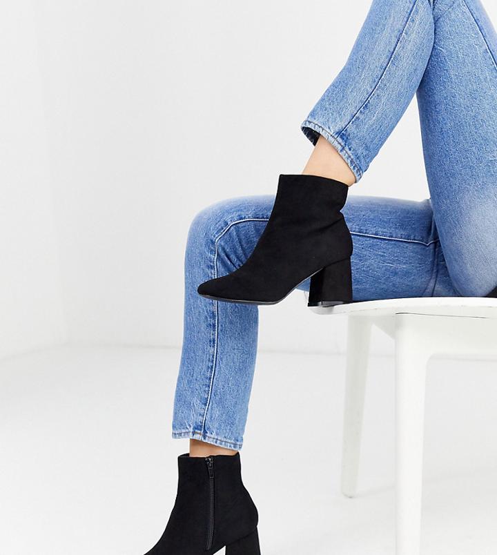 New Look Wide Fit Faux Suede Heeled Ankle Boots In Black