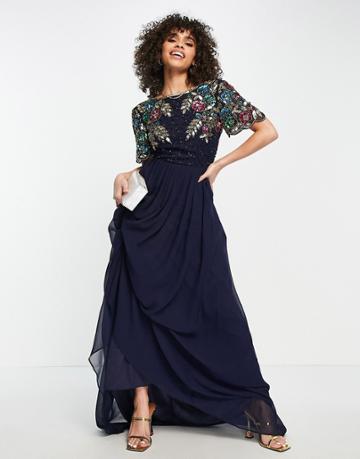 Virgos Lounge Embellished Maxi Dress In Navy