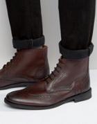 Lambretta Brogue Boots In Burgundy Leather - Red