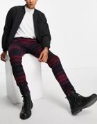 Twisted Tailor Smart Pants In Red And Navy Check With Pocket Chain Detail