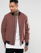 Asos Wool Mix Bomber Jacket With Ma1 Pocket In Rose - Pink