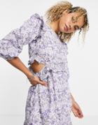 Violet Romance Cotton Poplin Mini Dress With Cut Out Sides In Ditsy Floral-multi