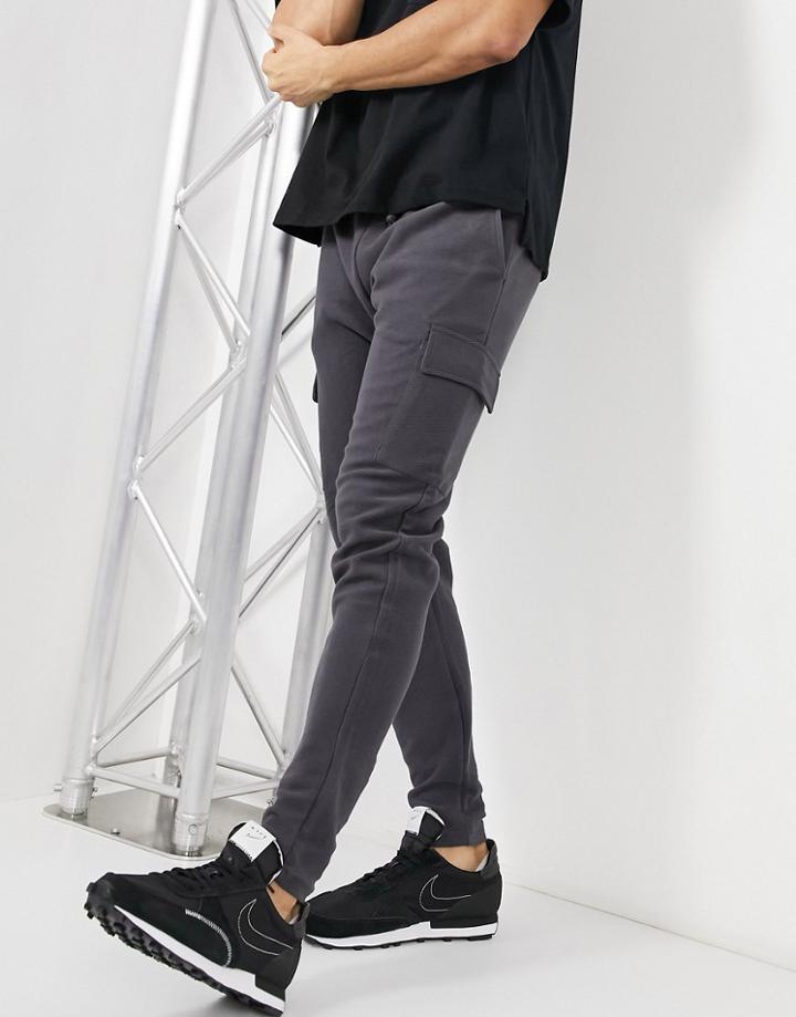New Look Cuff Twill Sweatpants In Dark Gray-grey