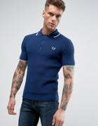 Fred Perry Laurel Wreath Polo Texture Knit Tipped In Navy/white - Navy